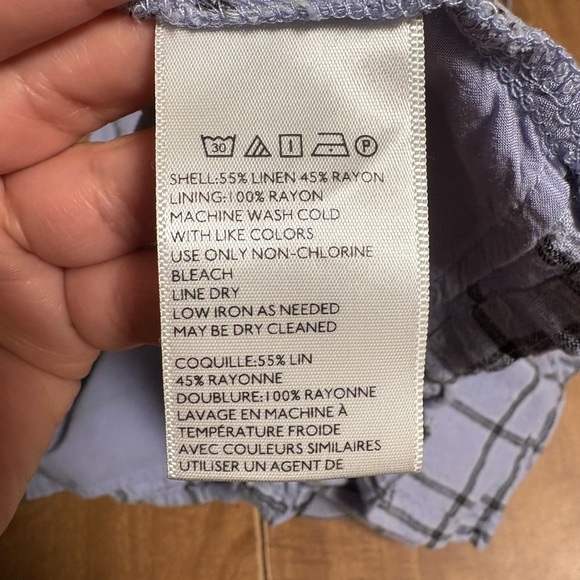 Urban Outfitters Light Blue Windowpane Grid Print Surplice Linen Mini Dress - Picture 5 of 5